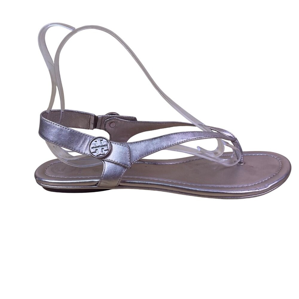 Tory Burch Women’s Rose Gold Leather Logo Accent Thong Sandals Size 11M